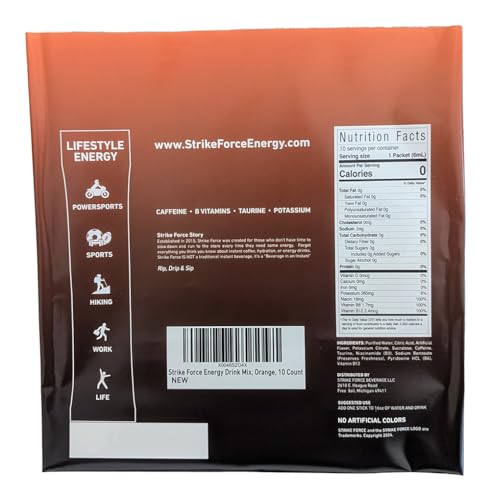 Image of Strike Force Energy Drink Mix - Orange Flavor - Natural Tasting Caffeine Drink - Turn Any Drink into a Healthy Energy Drink - Zero Calories, Keto Friendly, Sugar Free, Pre Workout (10 Liquid Packs)