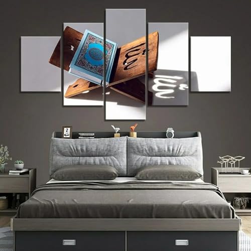 ARTDOGDIY Poster E Stampe 5 Pezzi Di Tela Libro Sulla Religione Islamica Xl/200Cm×100Cm Con Cornice 5 Murales Su Tela Hd Modulo Poster Murale Immagine