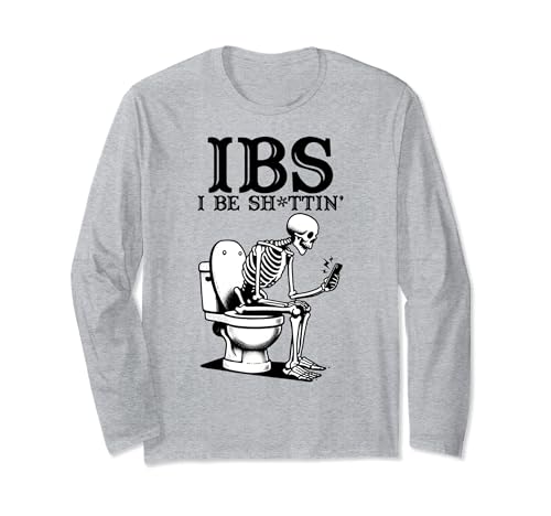 IBS Humor Skeleton Tablet Toilet Humorístico Diseño Gráfico Manga Larga