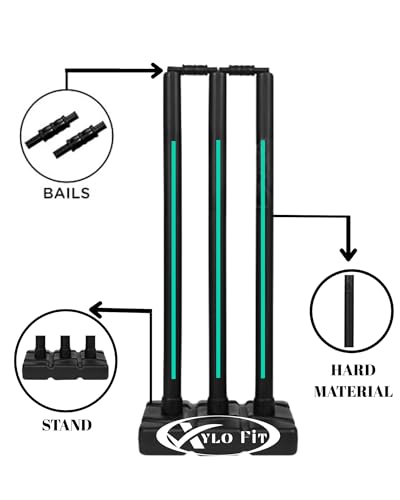 Image of Heavy Duty Plastic Premium Cricket Kit Set | Lightweight | Full Size | Hard Plastic Bat | Premium Cricket Wicket Set l 3 Stumps + 2 Bails + 1 Stand Set, 1 Ball