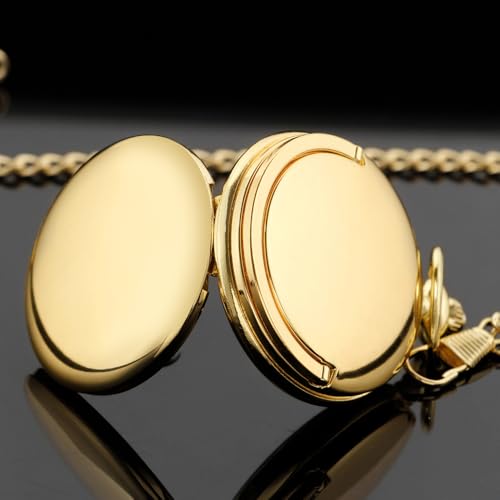 Image of Tiong Bracket Pocket Watch Design Smooth Case Arabic Numerals Quartz with Chain Gifts for Birthday Father's Day-Gold