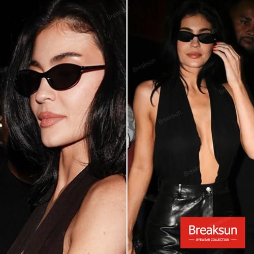 Retro Oval Sunglasses for Women Trendy Oval Narrow Cat Eye Sunnies 90s Vintage Shades (Brown/Brown+Black/Grey)3