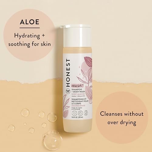 The Honest Company 2-in-1 Cleansing Shampoo Body Wash Gentle for Baby, Naturally Derived Tear-free Hypoallergenic Sweet Almond Nourish 10 fl oz - 1