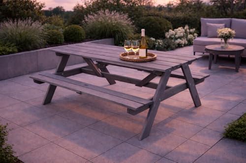 Callow Retail Premium Grey Wooden Picnic Bench - Garden or Pub Picnic Table 148cm x 155cm x 75cm Garden, Patio, Outdoors, Furniture (GREY) - Image 3
