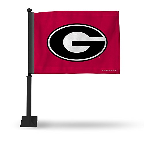 Rico Industries NCAA Georgia Bulldogs Black Pole Double Sided Car Flag W' Black Pole 16 x 19.5-
