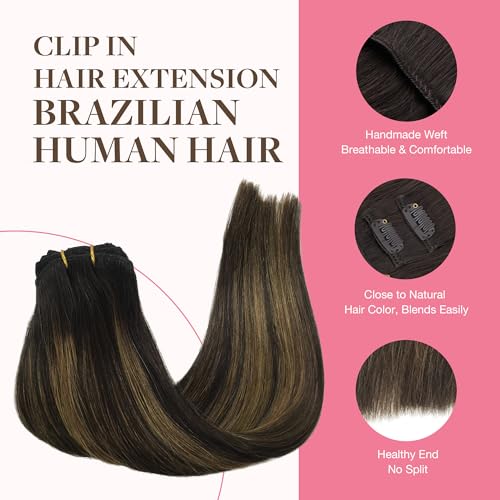 Image of GOO GOO Clip in Hair Extensions Real Human Hair Balayage Remy Extensions