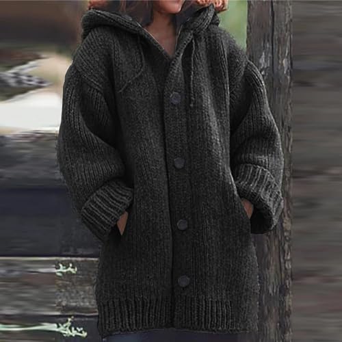 Womens Sweaters Fall 2024 Open Front Oversized Hooded Long Cardigan with Pockets 2024 Fall Waffle Knit Coat Tops2