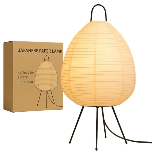 Japanese Paper Lantern Lamp | Noguchi with Washi Shade | Stylish Rice Paper for Warm, Cozy Ambiance | Bedside, Desk, or Living Room Decor