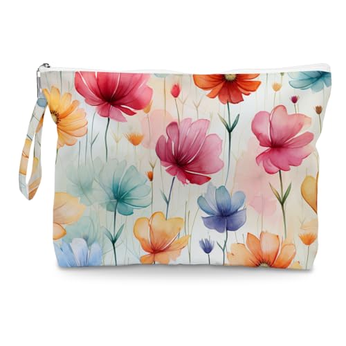 Fokongna Floral Print Wet Bag, Small Portable Waterproof Multi-Functional Organizer for Women, Pastel Watercolor Floral,Ideal for Daily, Beach & Travel,
