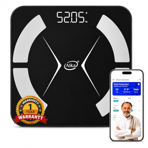 Aika Smart Body Fat Scale with BMI & Body Composition Monitor | Digital Weighing Machine 180kg | Bluetooth Smart Scale with App Sync for Home Fitness (BWS-340SG)
