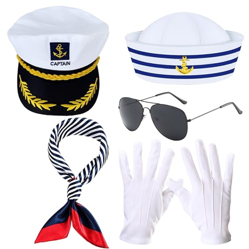 Boonbery Yacht Captain Hat Set Sailor Ship Cap Scarf Sunglasses Sailor Hat Boat Costume For Men Women Captains Dressing up Party