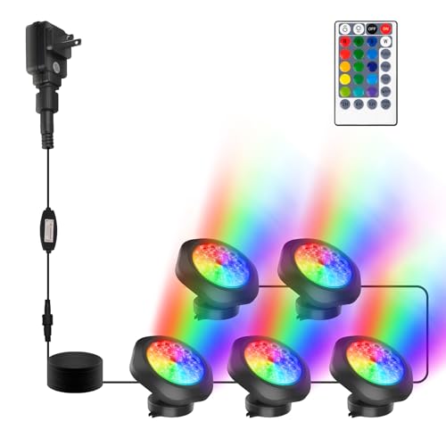 CREPOW RGBW Pond Lights with Timer, 18 LED Super...