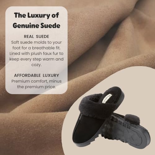 Dearfoams Women's Suede Fuzzy Soft Memory Foam Indoor Outdoor Helena Scuff Slipper3