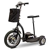 EWheels EW-18 Stand N Ride Rechargeable Electric Recreational Mobility Scooter with Brushless Hub Motor and Carry Basket, 15 Miles Per Hour, Black