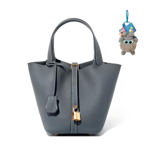 Genuine Leather Bucket Bag, Tote Bag, Genuine Leather Lock Design, Vegetable Basket, Versatile Shoulder Handbag