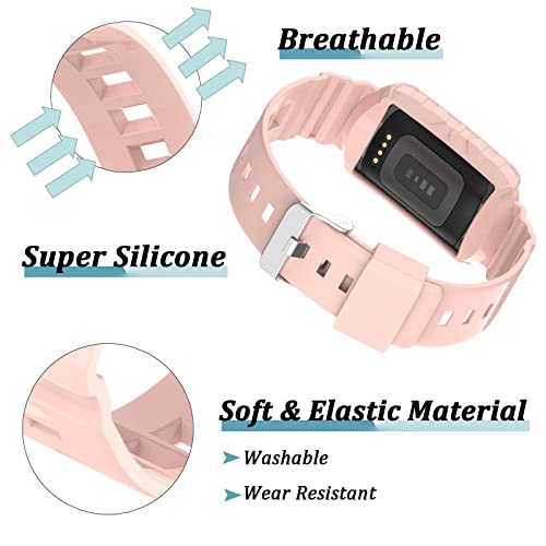 Ninki Light Pink Case Band Compatible With Fitbit Charge Se/3 Bands For Women,Adjustable Charge 5 Fitbit Watch Replacement Strap One-Piece Case With Sport Bands For Fitbit Charge 4 Watch Bands Girls #TOP2