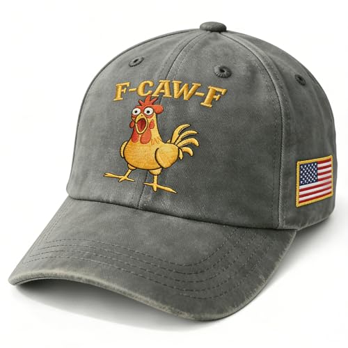F Caw F Funny Rooster Hat Embroidered Chicken Meme Cap Hilarious Sarcastic Bird Humor Hat Adjustable Funny Gift Dad Hat (Grey)