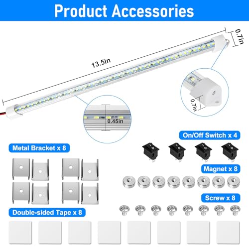 Linkstyle 12V Interior LED Light Bar, 4PCS 48 LEDs 6500K Light Strip with DIY Switch, for Car Truck Camper Van RV, White - Image 4