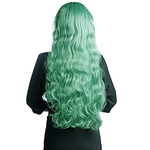 Rbenxia Curly Cosplay Wig Long Hair Heat Resistant Spiral Costume Wigs Anime Fashion Wavy Curly Cosplay Daily Party Mint Green 32" 80cm