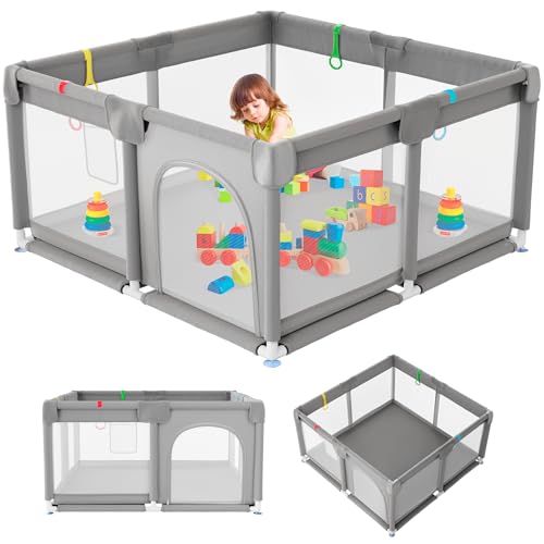 JUPPLIES Laufstall Baby 120×120 cm – Laufgitter mit seitlicher Tür & atmungsaktivem Netz, rutschfest und stabil, Metallrahmen – ohne Spielmatte JUPPLIES Laufstall Baby 120×120 cm – Laufgitter mit seitlicher Tür & atmungsaktivem Netz, rutschfest und stabil, Metallrahmen – ohne Spielmatte