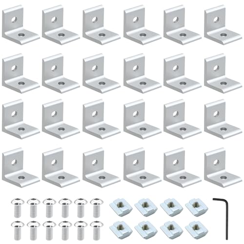 Image of 24 Pack 4040 Corner Bracket Connector 40 Series Aluminum Extrusion Profile Accessories Hardware, 90 Degree Angle Bracket for 40x40 Extruded Aluminum Silver