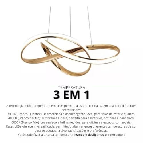 Lustre Pendente LP-02D Dourado Designer Moderno - Nitrolux