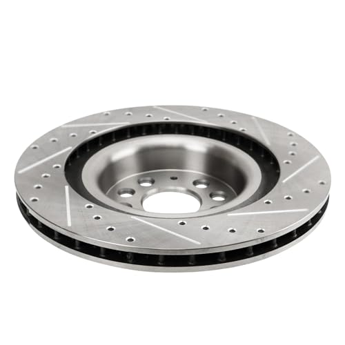 Image of Detroit Axle - Rear Brake Rotors for 2016-2021 Tesla Model S Model X, Drilled and Slotted Disc Brake Rotors 2017 2018 2019 2020 Replacement: 14.37 inch inch Rotors