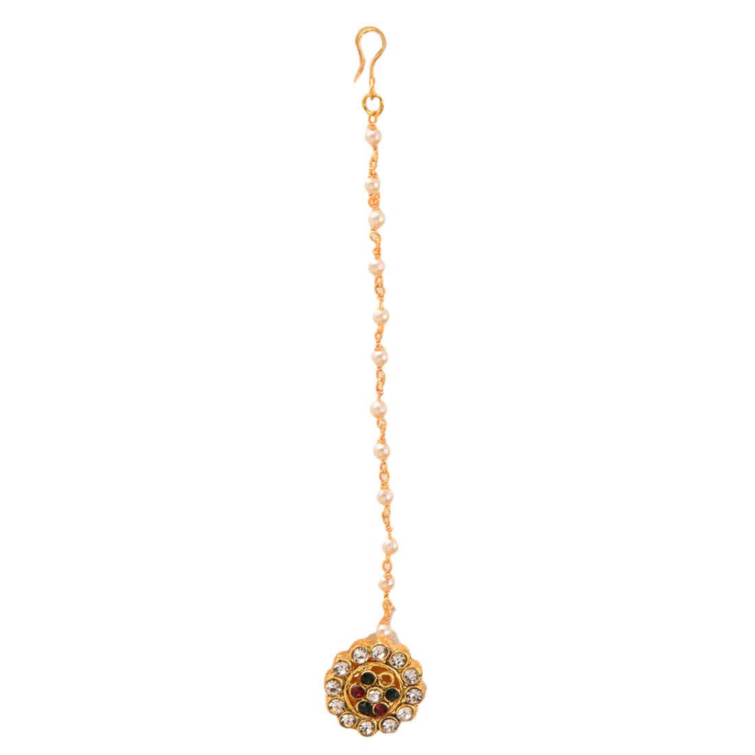 BOR Maang Tikka | Kundan & Pearl Bor Tika | Matha Patti | Borla | Studded Head Chain for Women & Girls - Multi-Color-image-6