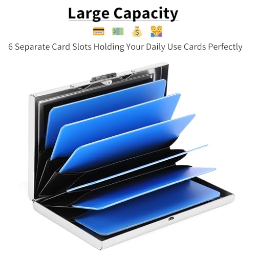 Image of Credit Card Holder Wallet for Women Men Stainless Steel Metal Card Case RFID Blocking Business Card Protector Case with 6 Slots