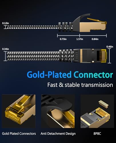 ARISKEEN Cat 8 Ethernet Cable 15M, High-Speed 40Gbps 2000MHz Internet Cable Braided Flat Gigabit Rj45 STP Shielded Internet Network Lan Cable Cord for Modem Router PC - Image 4