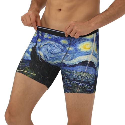 Novastar Mens Extended Length Boxer Briefs - The Starry Night Men Underwear Boxer Briefs With Elastic Band