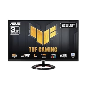 ASUS TUF Gaming 23.8” 1080P Monitor (VG249Q3R) – Full HD, 180Hz, 1ms, Fast IPS, Extreme Low Motion Blur, FreeSync, Variable Overdrive, Shadow Boost, Eye Care, 100% sRGB, 3 yr Warranty