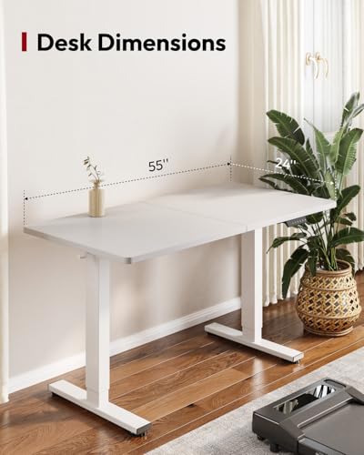 Image of SANODESK Height Adjustable Electric Standing Desk 55x24 Inches, Sit Stand Desk with Splice Board for Home Office, Ergonomic Computer Workstation, Study & Gaming, White Frame /White Top