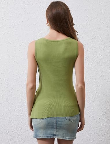 Ythomm Womens Asymmetrical Side-Button Slit Tank Tops Sleeveless Boat Neck Ribbed Knit Sweater Vest Solid Slim Going Out Tops3
