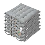 HOMESCAPES Galette de Chaise 40x40 cm, Lot de 6, Coussin de Chaise en Coton, Coloris Gris