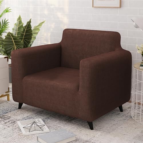 Image of Story@Home Sofa Cover | Antislip Sofa Cover | 1 Seater Sofa Cover | Elastic Sofa Cover | Polyester | 140 x 90x 50cm | Dark Brown | Sofa Cover for Living Room | Stylish for Aesthetic Home Furnishing