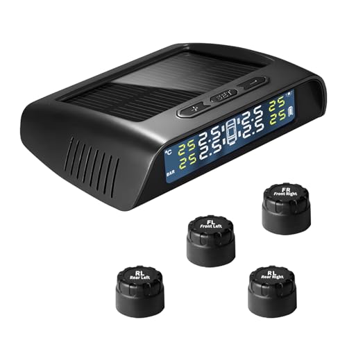 Cozy Blue Solar Powered TPMS Tire Pressure Monitoring System - TPMS for Car and SUV, Include 4 Sensors, Real-Time Pressure and Temperature Monitoring