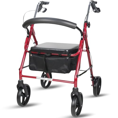 Inko Mobility Andador para Ancianos con Asiento, Taca Taca Adultos 4 Ruedas Plegable, Ligero y Regulable, Caminador para Personas Mayores con Cesta, Modelo A01