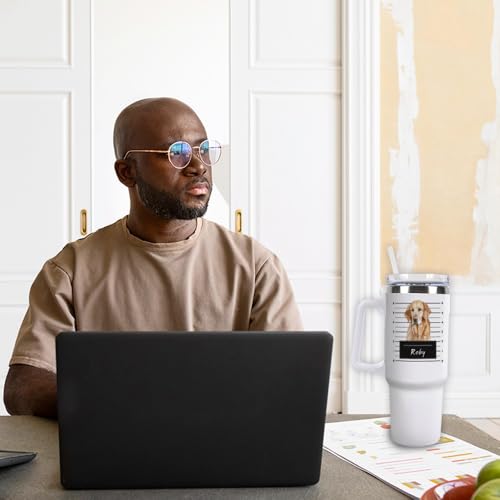 GABSHAIM Individueller weißer Becher, doppellagig, isoliert, Reisebecher mit Griff und Strohhalm-Deckel, doppelseitig bedruckt, Reise-Kaffeetasse, Phalen-Papillon-Muster, 1,2 l