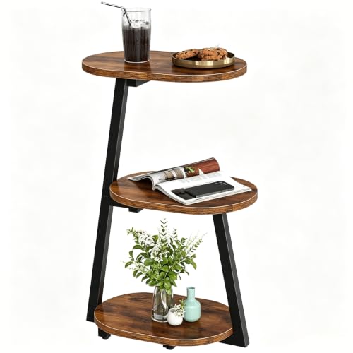 Image of HOOBRO Side Table, Small Coffee Table with Storage Shelves, 3-Tier Oval Sofa Table Bedside Table for Small Space, Round Layered Nightstand with Leveling Feet, Rustic Brown and Black EBF346BZ01