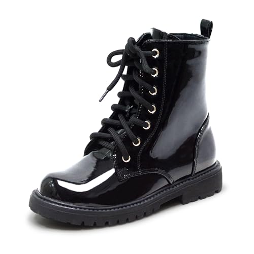 LseLom Girls Boys Side Zipper Combat Ankle Boots Little Kid Black Patent US 2