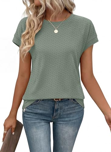 Image of Alaroo Womens Summer Tops Short Sleeve Shirts Crew Neck Tshirt Cute Trendy Tunic Blouses (S-3XL)