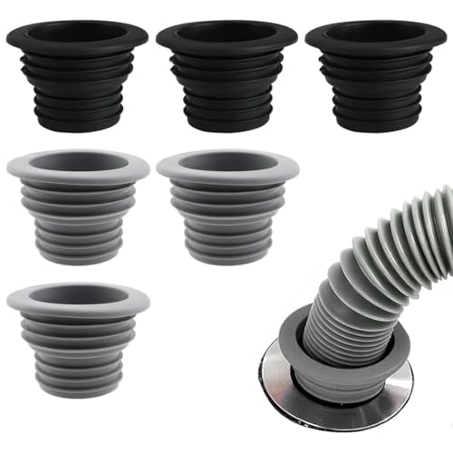 MIRKUZI Repuestos y accesorios para lavadoras, Kit de sellado de desagües de 6 piezas para desagües de 33-43 mm, adaptadores de desagüe para lavadoras Baños, Cocinas (Negro, Gris)