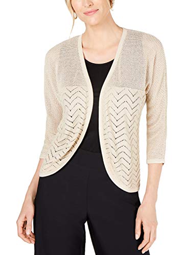 JM Collection Petite Metallic Mixed-Stitch Cardigan Sweater (Gold Lurex, P/XS)