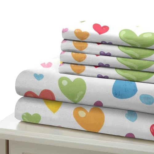 Housse de couette cœurs colorés 140x200 parure lit microfibre - 7