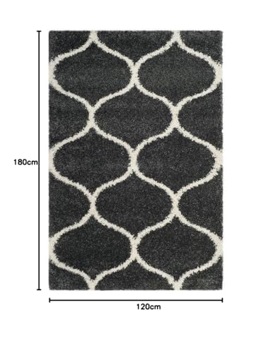 Image of Moroccan Design Microfiber Hand Woven Shaggy Carpet Collection with 2 inch Pile Height Carpet for Living Room Size 4x6 feet coular Dgrey /Ivory