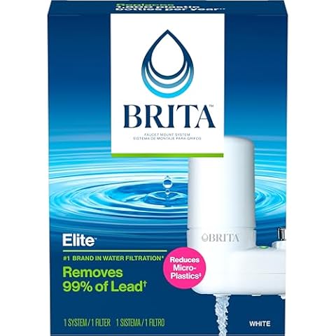 Brita Faucet Mount Water Filter for Sink, Removes 99% of Lead, Elite Advanced Filtration System, Includes 1 Replacement Filter, White Cover