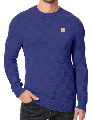JMIERR Men's Crewneck Sweater Casual Fall Checkered Long Sleeve Knit Pullover Sweaters