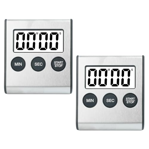 2 pcs Kurzzeitmesser Küchentimer Digital Timer Küchenwecker Stoppuhr digitaler Kurzzeitwecker mit Magnet Eieruhr Digital, Küchenuhr für Kochen Studium Sport Meeting Medikamente 6.5 x 1.4 x 7.0 cm