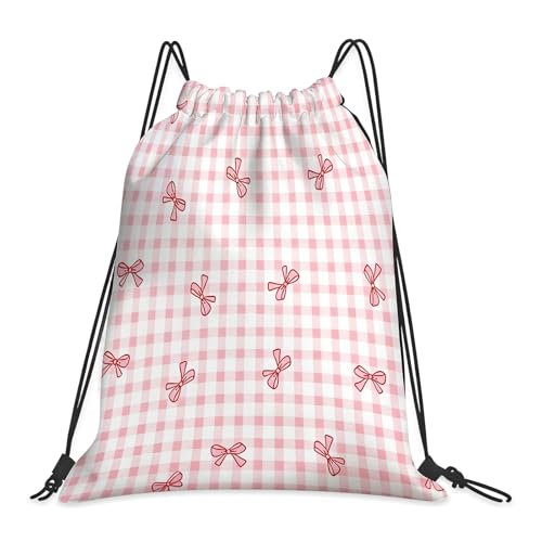 Image of Zorvix Pink Bow Drawstring Bags, Large Capacity Drawstring Backpack, Girls Swimming Bag For Women Girls, Swim Bag School Swimming Travel Fitness Climbing Hiking Picnic